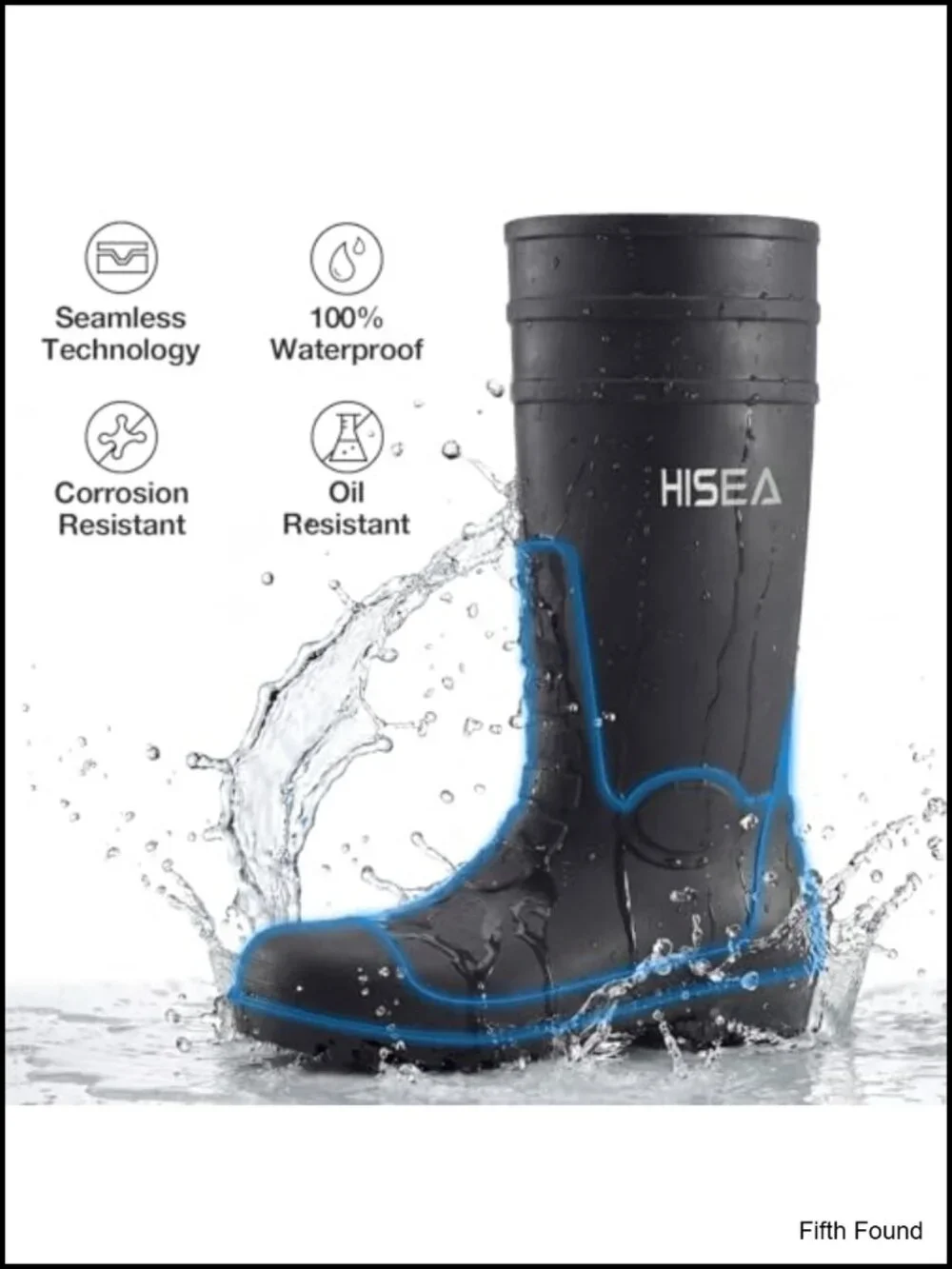 Men's Knee High Rain Boots Waterproof PVC with Steel Shank Slip-Resistant Work